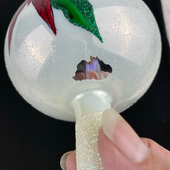 Vintage Tree Pinnacle Top Red Poinsettias Poland Blown White Glass Hand Crafted - Picture 9 of 12